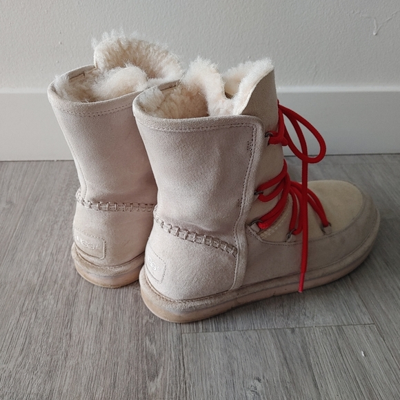 Shearling winter boot bootie ankle red laces - Picture 2 of 4
